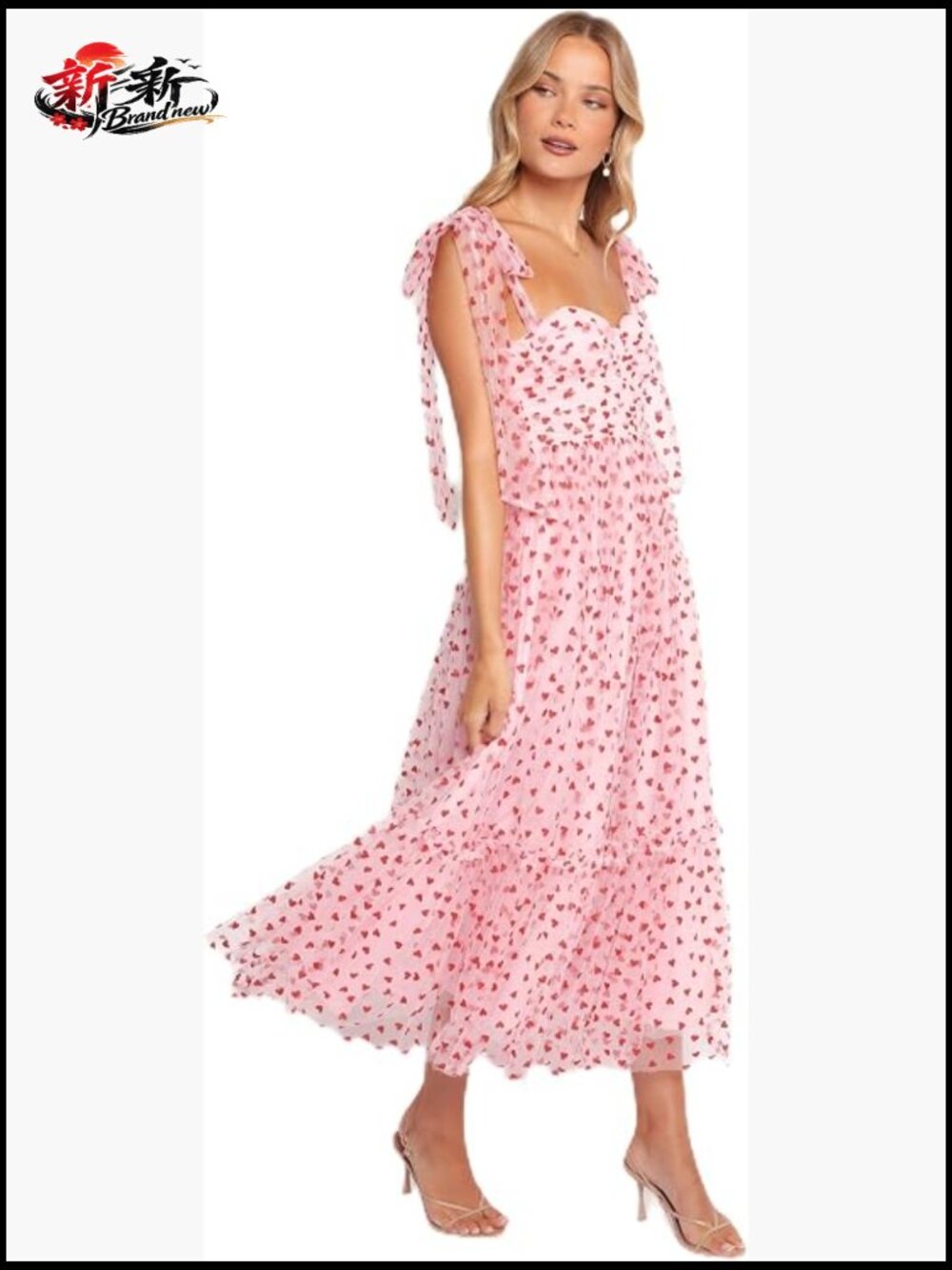 Women's Floral Midi Dress Sweetheart Neckline Sleeveless Padded Cups Pockets